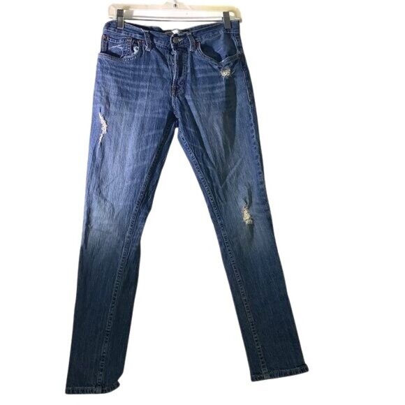 Levis 501 Skinny Jeans Womens 28 Reg Distressed Denim Blue - Picture 1 of 13